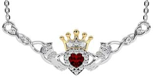 Garnet Gold Silver Celtic Claddagh Necklace