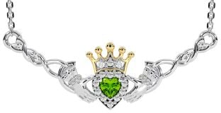 Peridot Gold Silver Celtic Claddagh Necklace