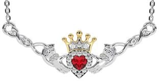 Ruby Gold Silver Celtic Claddagh Necklace