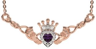 Alexandrite Rose Gold Silver Celtic Claddagh Necklace