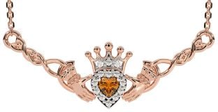 Citrino Rosa Ouro Prata céltico Claddagh Colar