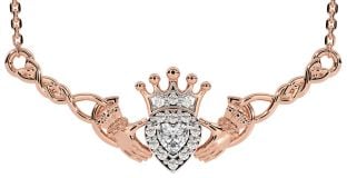 Diamant Rosa Guld Sølv Keltisk Claddagh Halskæde