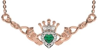 Emerald Rose Gold Silver Celtic Claddagh Necklace