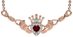 Granat Rose Gull Sølv Celtic Claddagh Halskjede