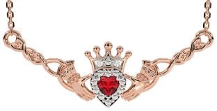 Ruby Rose Gold Silver Celtic Claddagh Necklace