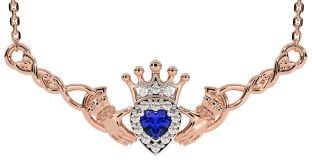 Sapphire Rose Gold Silver Celtic Claddagh Necklace