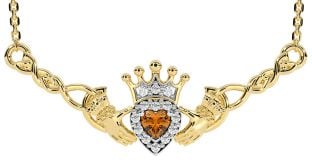 Citrien Goud Zilver Keltisch Claddagh Halsketting