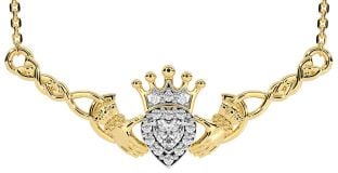 Diamond Gold Silver Celtic Claddagh Necklace