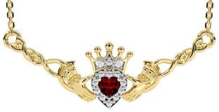 Garnet Gold Silver Celtic Claddagh Necklace