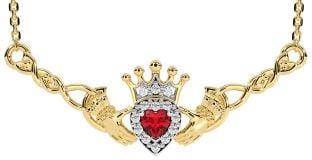 Rubin Gold Silber keltisch Claddagh Halskette