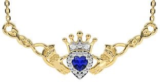 Saffier Goud Zilver Keltisch Claddagh Halsketting