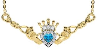 Topaz Gold Silver Celtic Claddagh Necklace