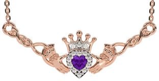 Amethyst Rose Gold Celtic Claddagh Necklace