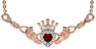 Garnet Rose Gold Celtic Claddagh Necklace