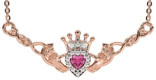 Pink Tourmaline Rose Gold Celtic Claddagh Necklace