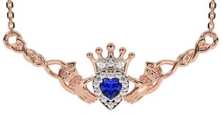 Sapphire Rose Gold Celtic Claddagh Necklace