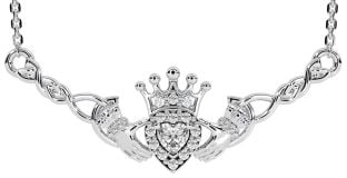 Diamond Silver Celtic Claddagh Necklace