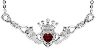 Garnet Silver Celtic Claddagh Necklace