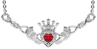 Ruby Silver Celtic Claddagh Necklace