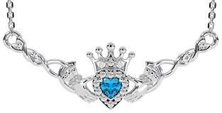 Topaz Silver Celtic Claddagh Necklace