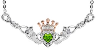 Peridot Rose Gold Silver Celtic Claddagh Necklace