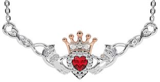 Ruby Rose Gold Silver Celtic Claddagh Necklace