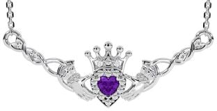 Amethyst White Gold Celtic Claddagh Necklace