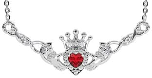 Ruby White Gold Celtic Claddagh Necklace
