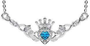 Topaz Hvit Gull Celtic Claddagh Halskjede