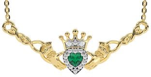 Emerald Zlato keltský Claddagh Náhrdelník