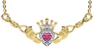 Pink Tourmaline Gold Celtic Claddagh Necklace