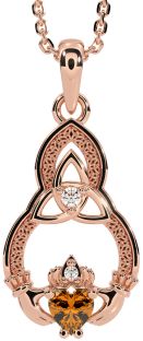 Diamante Citrino Rosa Ouro Prata Claddagh céltico Trindade Nó Colar