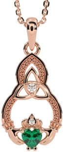 Diamante Smeraldo Rosa Oro Argento Claddagh celtico Trinità Nodo Collana