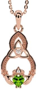 Diamant Péridot Rose Or Argent Claddagh celtique Trinité Noeud Collier