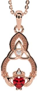 Diamant Rubis Rose Or Argent Claddagh celtique Trinité Noeud Collier