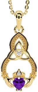 Diamond Amethyst Gold Silver Claddagh Celtic Trinity Knot Necklace