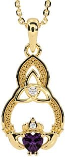 Diamond Alexandrite Gold Silver Claddagh Celtic Trinity Knot Necklace