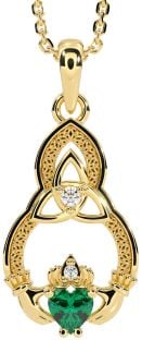 Diamant Smaragd Goud Zilver Claddagh Keltisch Drie-eenheid Knoop Halsketting