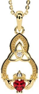 Diamond Ruby Gold Silver Claddagh Celtic Trinity Knot Necklace