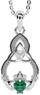 Diamante Smeraldo Argento Claddagh celtico Trinità Nodo Collana