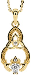 Diamond Gold Claddagh Celtic Trinity Knot Necklace