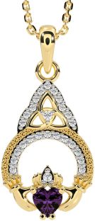 Diamond Alexandrite Gold Silver Claddagh Celtic Trinity Knot Necklace