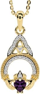 Diamond Alexandrite Gold Claddagh Celtic Trinity Knot Necklace