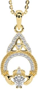 Diamond Gold Claddagh Celtic Trinity Knot Necklace