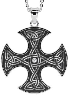 Large Silver Black Rhodium Celtic Cross Necklace