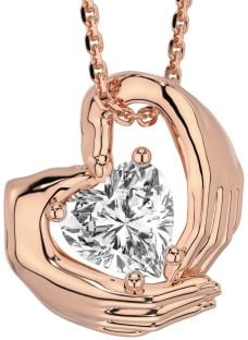 Diamond Rose Gold Silver Claddagh Necklace