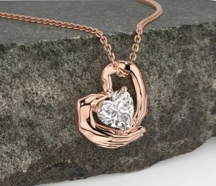 Diamond Rose Gold Silver Claddagh Necklace