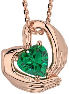 Emerald Rose Gold Silver Claddagh Necklace