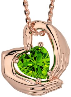 Peridot Rose Gold Silver Claddagh Necklace