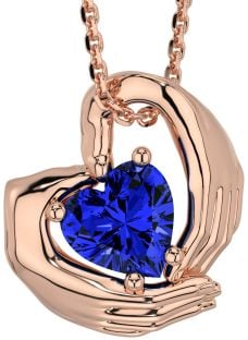 Sapphire Rose Gold Silver Claddagh Necklace